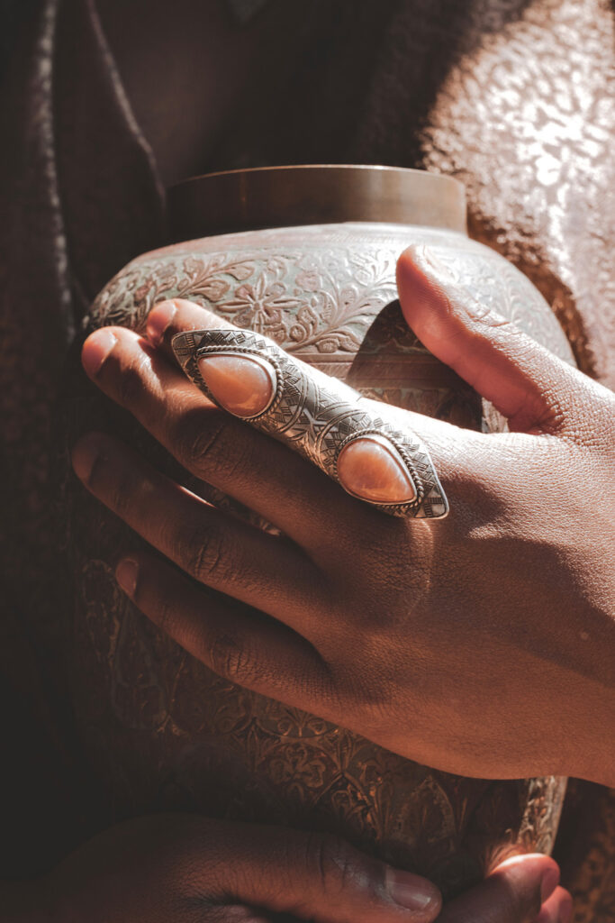 Silver Peach Moonstone Ring