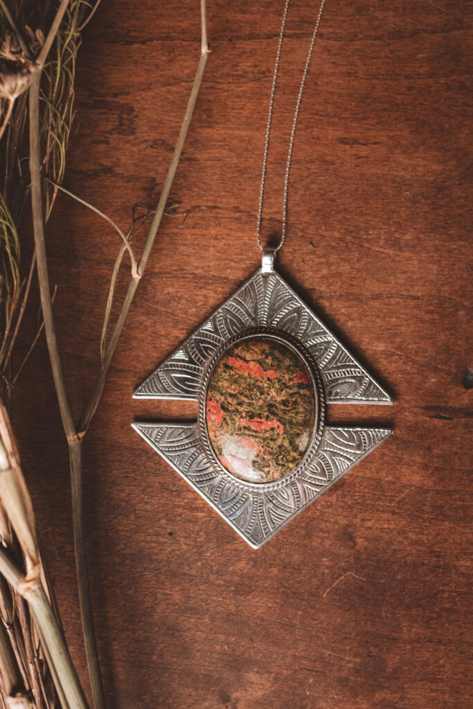 Sterling Silver Unakite Pendant